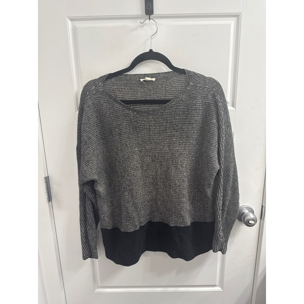 Eileen Fisher Organic Cotton Salt and Pepper Colorblock Sweater Gray Black S